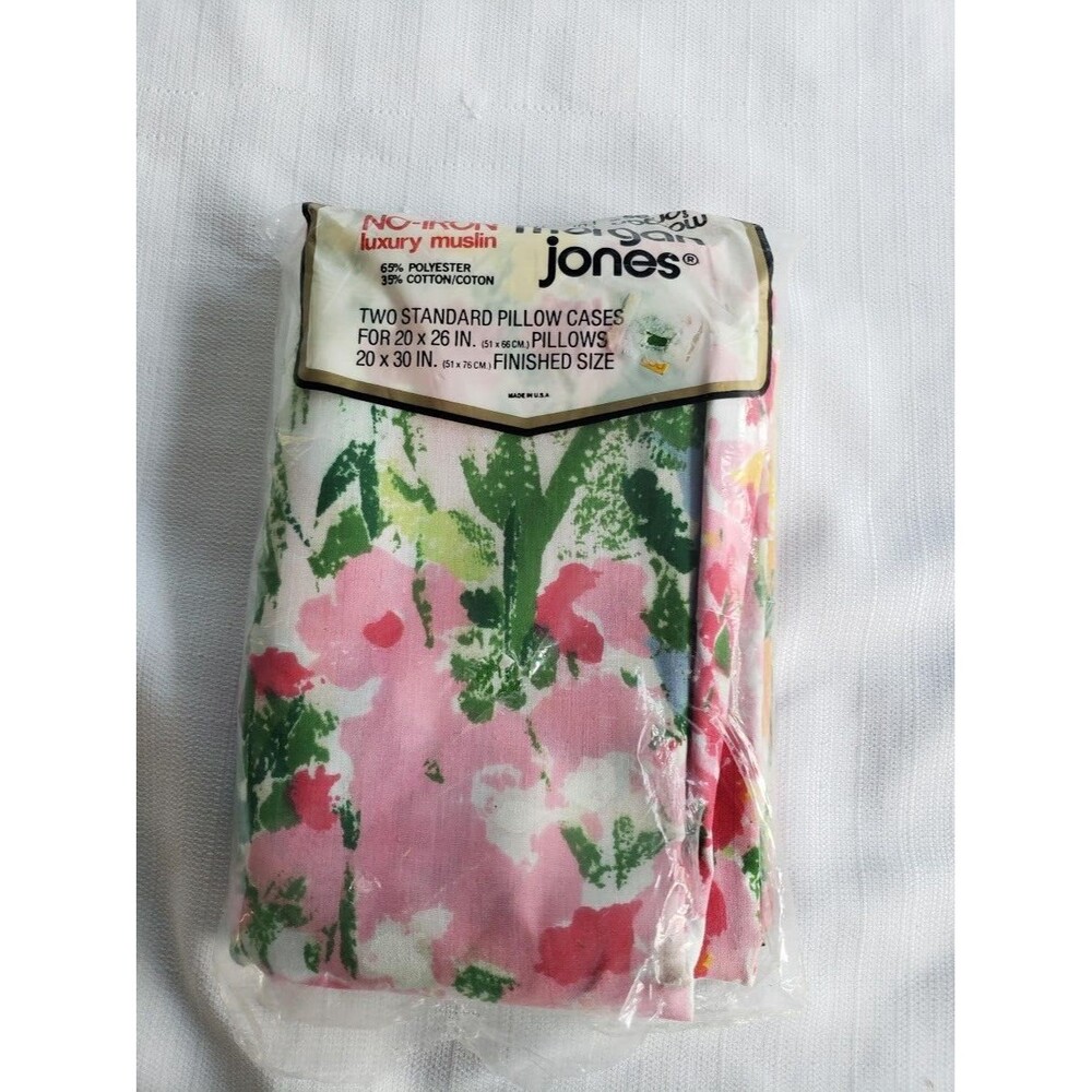 Vintage Morgan Jones No Iron FLORAL Muslin Two Standard Pillow Cases 20x26" New